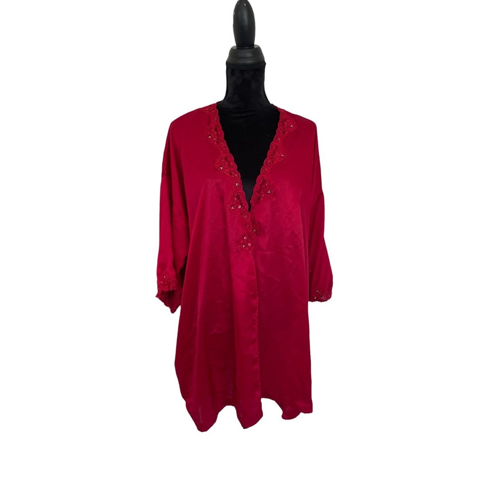 Victoria's Secret GOLD Label Red Silky Robe w Lace Trim One Size No Belt